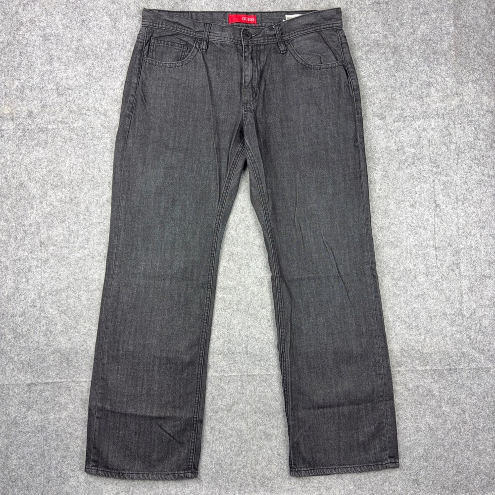 Guess Jeans Mens 36x32 Black Gray Rowland Relaxed Straight Cotton Denim Pants